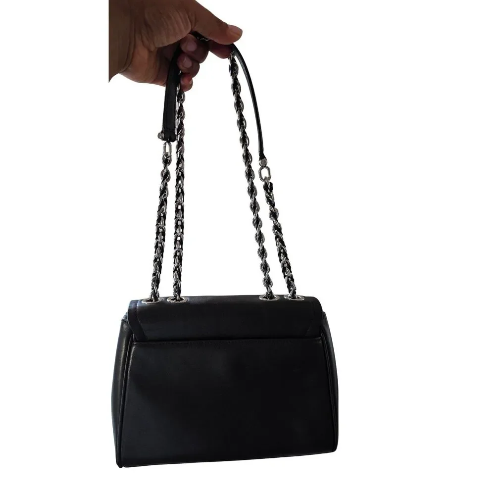 Michael Kors Parker Convertible Chain Shoulder Bag Black Leather Silver